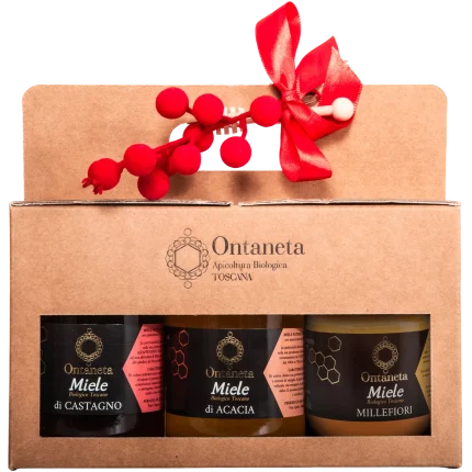 Confezione natalizia di miele da 3